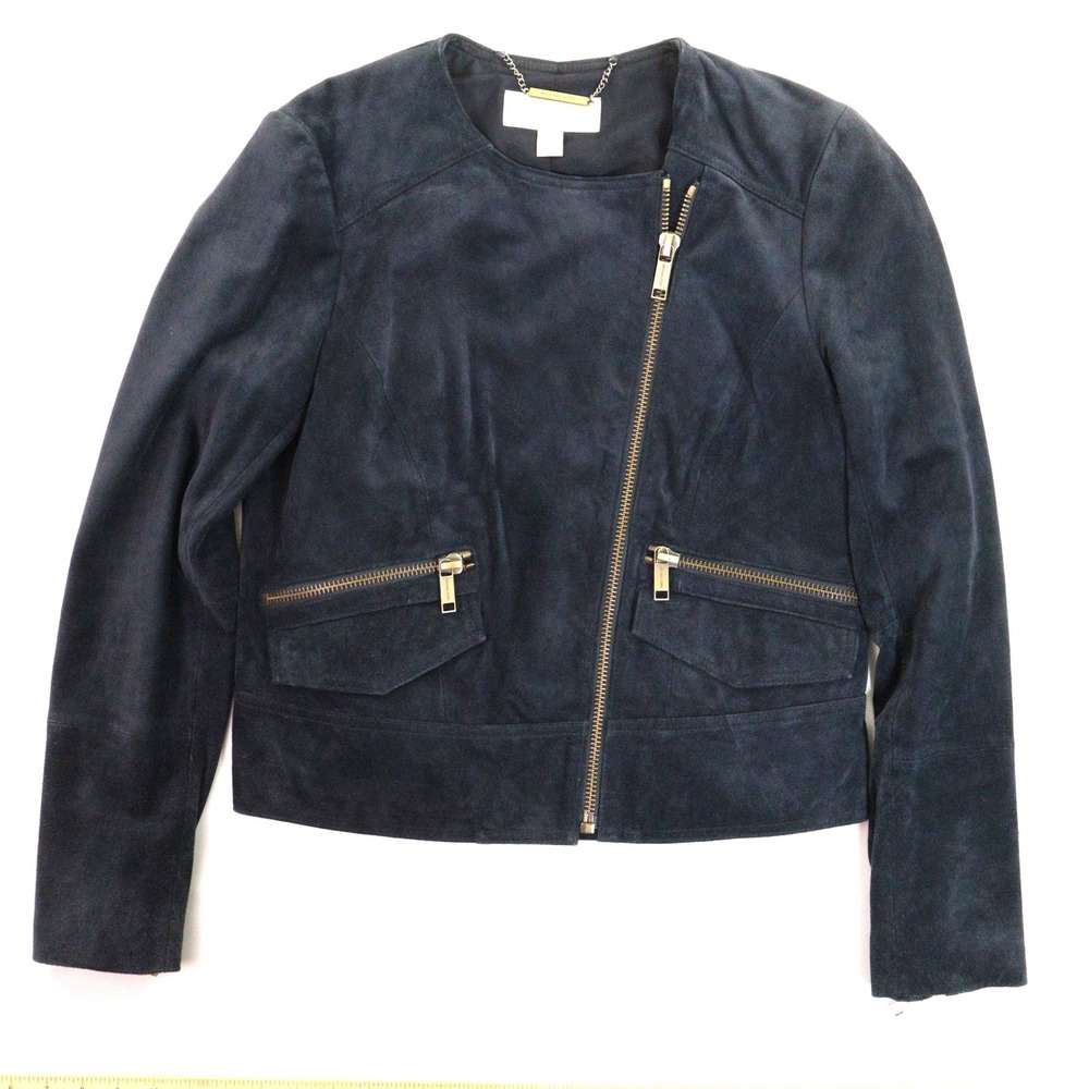 Michael Kors Moto Jacket Asymmetrical Zip Suede Black Leather Women S